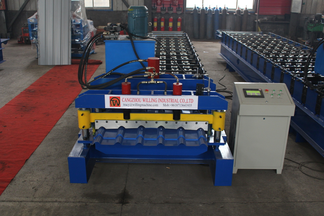 Machine de formage à rouleaux de carreaux de toiture ondulée à double couche à grande vitesse avec diamètre d'arbre de 75 mm