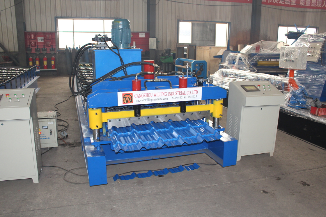 Machine de formage à rouleaux de carreaux de toiture ondulée à double couche à grande vitesse avec diamètre d'arbre de 75 mm