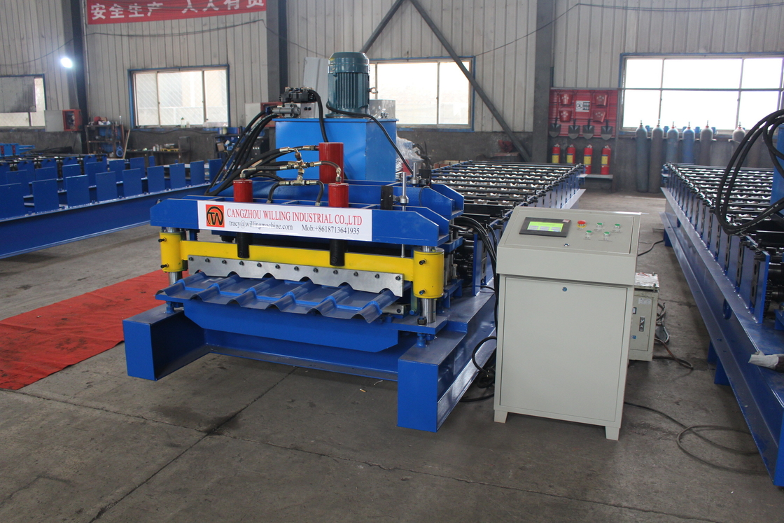 Machine de formage à rouleaux de carreaux de toiture ondulée à double couche à grande vitesse avec diamètre d'arbre de 75 mm