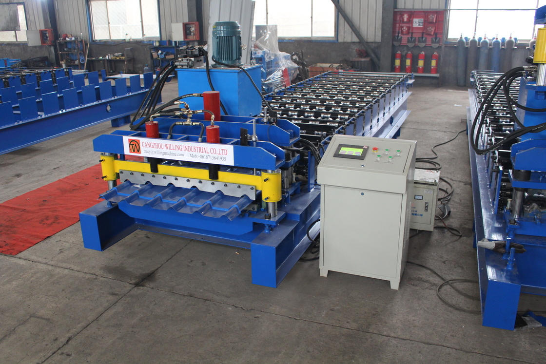 Machine de formage à rouleaux de carreaux de toiture ondulée à double couche à grande vitesse avec diamètre d'arbre de 75 mm