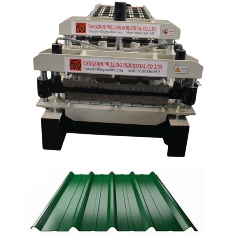 Machine à tuiles de toiture à double couche personnalisable pour tuiles vitrées ondulées trapézoïdales