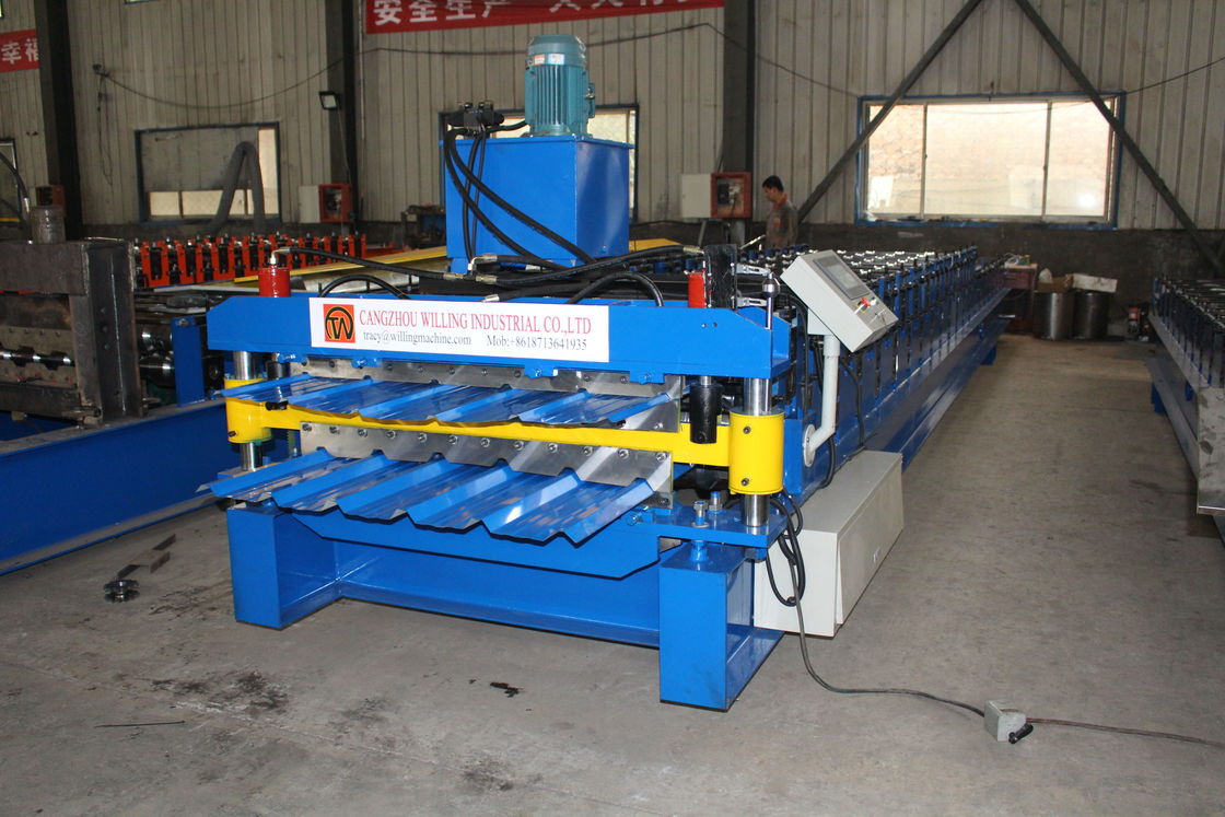Machine de formage à rouleaux de carreaux de toiture ondulée à double couche à grande vitesse avec diamètre d'arbre de 75 mm